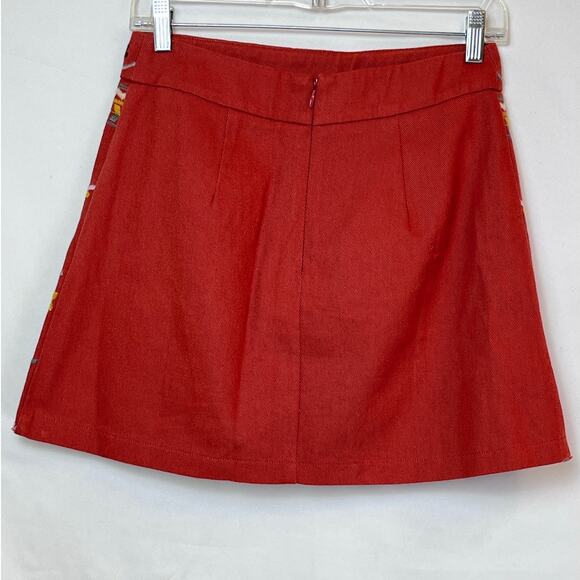 Lulus Rust Floral Embroidered Zip Boho Hippie Chic Skirt - Size Small - Picture 2 of 8